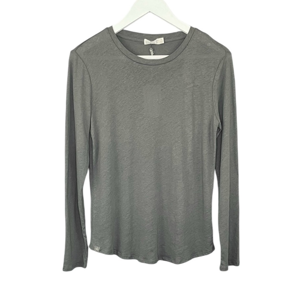 Barefoot Dreams Malibu Collection Linen/Cotton Long Sleeve Tee Anchor Gray NWT